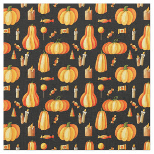 Halloween Pattern, Orange Pumpkins, Candy & Candle Fabric