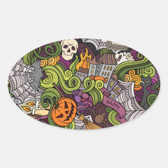 Halloween pattern oval sticker