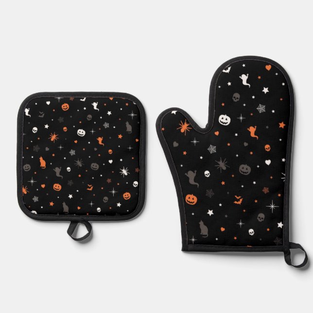 Halloween pattern oven mitt & pot holder set (Front)