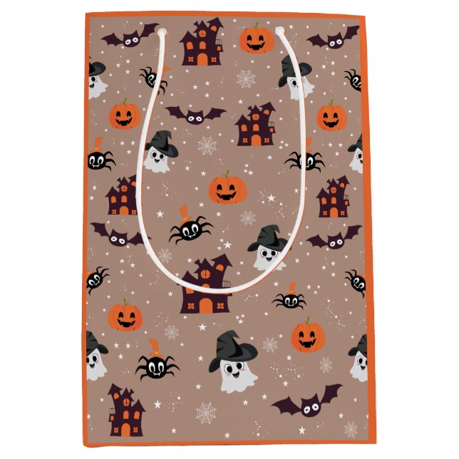 Halloween pattern pale taupe  medium gift bag (Front)