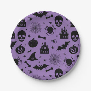 Halloween Pattern Purple and Black Paper Plate