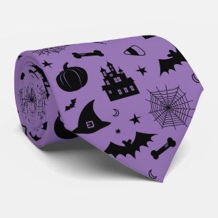 Halloween Pattern Purple and Black Tie