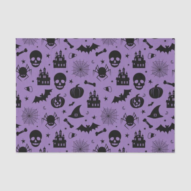 Halloween Pattern Purple and Black Tissue Paper (Front)