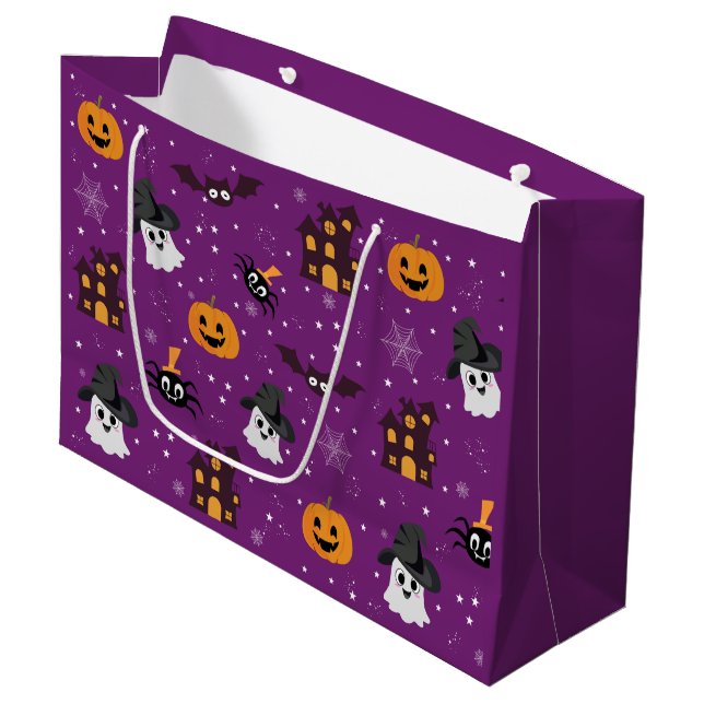 Halloween pattern purple  large gift bag (Front Angled)