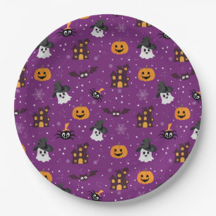 Halloween pattern purple paper plate
