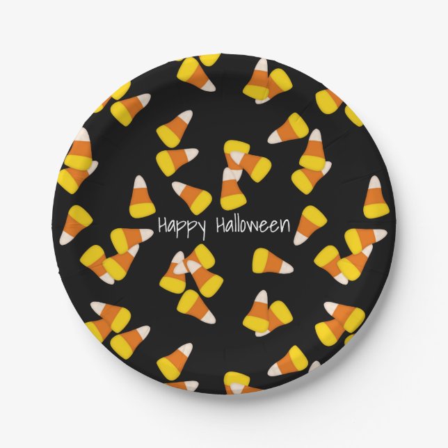 Halloween pattern random candy corn pieces paper plate (Front)