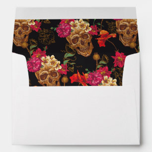Halloween pattern,skulls,roses,gothic,black,trendy envelopes