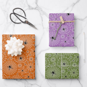 Halloween Pattern   Spiders on Spiderwebs 3 Colour Wrapping Paper Sheet