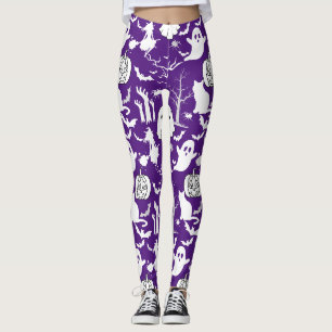 Halloween pattern. Spooky and cute.b D Purple BG Leggings