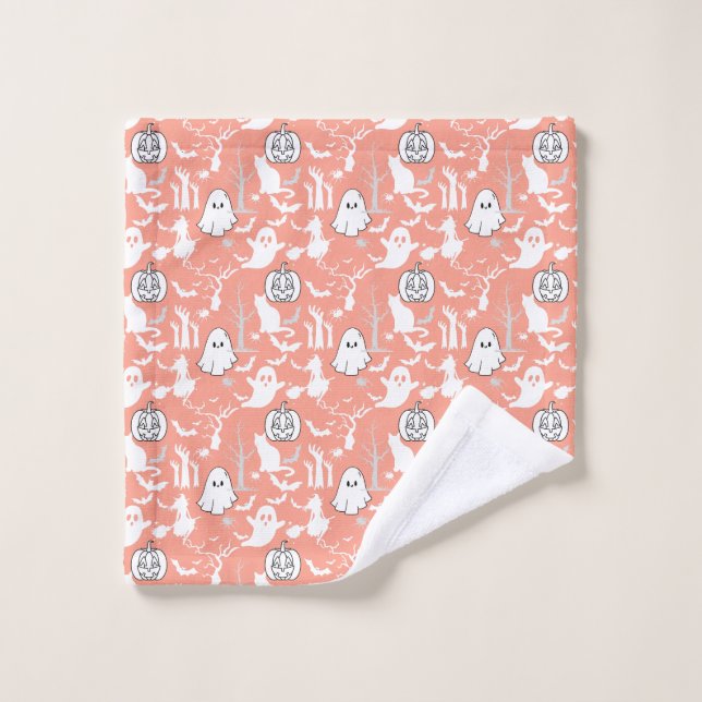 Halloween pattern. Spooky and cute.b L Orange BG Bath Towel Set (Wash Cloth)