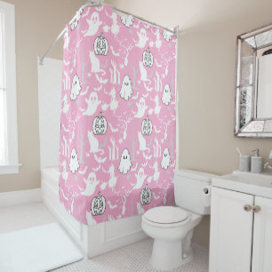 Halloween pattern. Spooky and cute.b Pink BG Shower Curtain