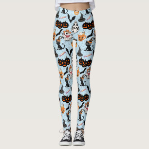Halloween pattern. Spooky and cute L Blue BG Leggings
