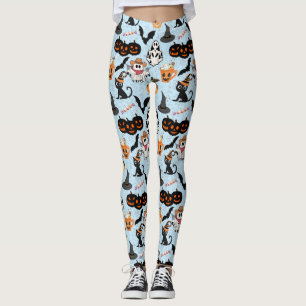 Halloween pattern. Spooky and cute L Blue BG Leggings
