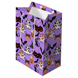 Halloween pattern. Spooky and cute L Purple BG Medium Gift Bag