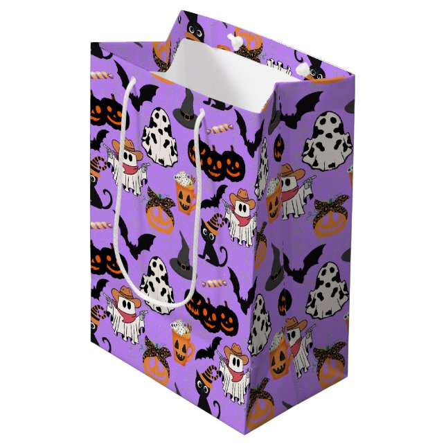Halloween pattern. Spooky and cute L Purple BG Medium Gift Bag (Front Angled)