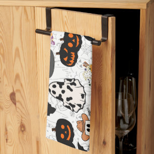 Halloween pattern. Spooky and cute Tea Towel