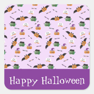 Halloween Pattern Thank You Pumpkins Purple Square Sticker