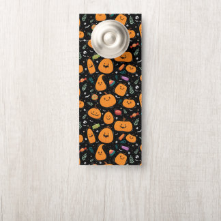Halloween Pattern With Candy and Black Pattern Door Hanger