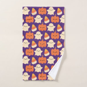 Halloween Pattern With Candy and Purple Pattern Hand Towel