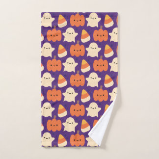 Halloween Pattern With Candy and Purple Pattern Hand Towel