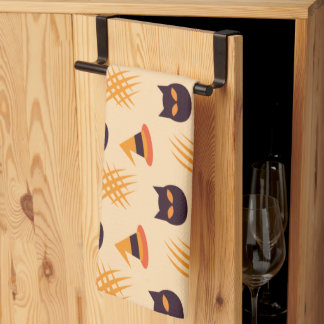 Halloween Pattern With Cats and Beige Pattern Tea Towel