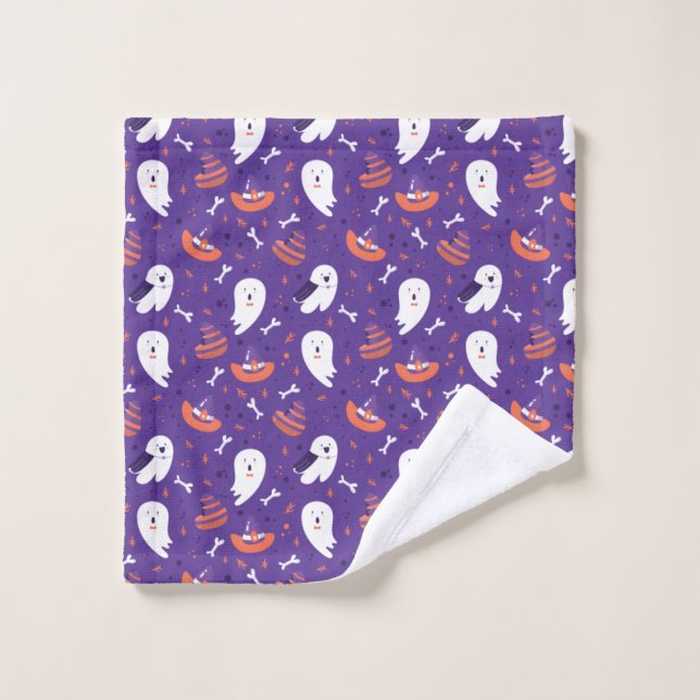 Halloween Pattern With Ghost and Purple Pattern Wash Cloth (Wash Cloth)