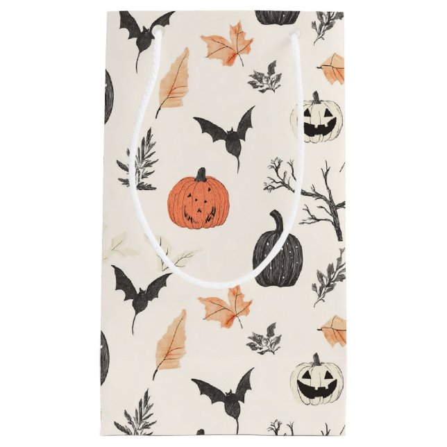 Halloween pattern with pumpkins and birds. small gift bag (Front)