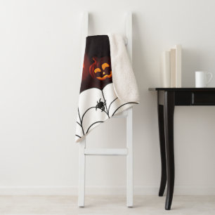 Halloween Pattern with Pumpkins and Spiders Sherpa Blanket