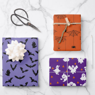 Halloween Patterns Ghost Pumpkins Spider Web Wrapping Paper Sheet