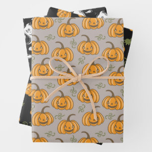 Halloween Patterns Ghosts and Pumpkins Wrapping Paper Sheet