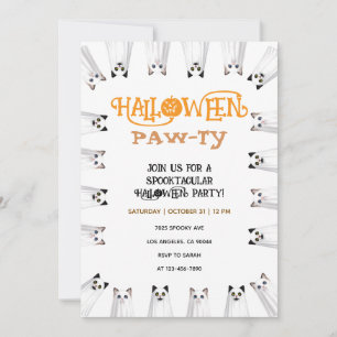 Halloween Pawty Spooky Cute Ghost Cats Party Invitation