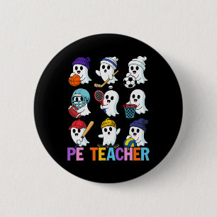 Halloween Pe Teacher Ghost Playing Soccer Footll S 6 Cm Round Badge