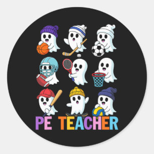 Halloween Pe Teacher Ghost Playing Soccer Footll S Classic Round Sticker