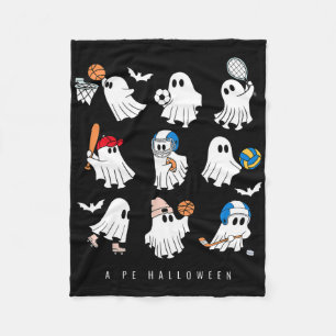 Halloween Pe Teacher Ghost Playing Soccer Footll S Fleece Blanket