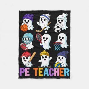 Halloween Pe Teacher Ghost Playing Soccer Footll S Fleece Blanket