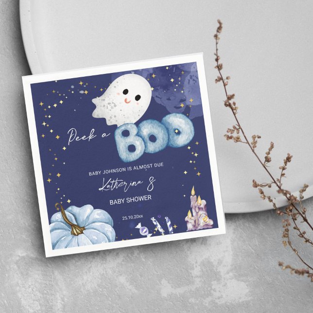 Halloween Peek a boo baby shower tableware Napkin (Halloween peek a boo baby shower tableware personalized napkins starry night cute baby ghost pumpkin)
