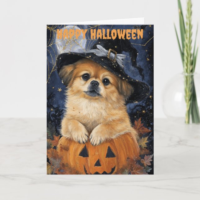 Halloween Pekingese Dog Holiday Card (Front)