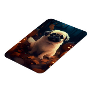 Halloween Pekingese With Pumpkins Scary Magnet