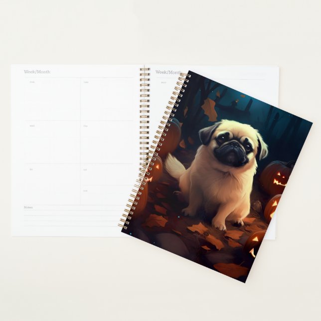 Halloween Pekingese With Pumpkins Scary Planner (Display)