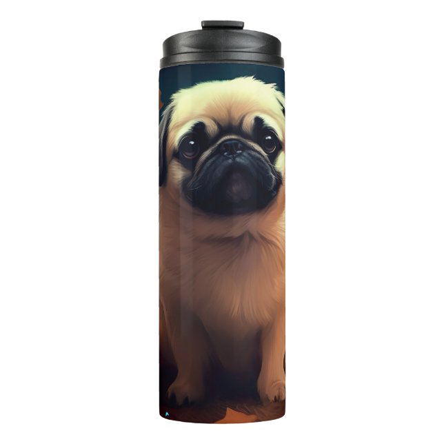 Halloween Pekingese With Pumpkins Scary Thermal Tumbler (Front)