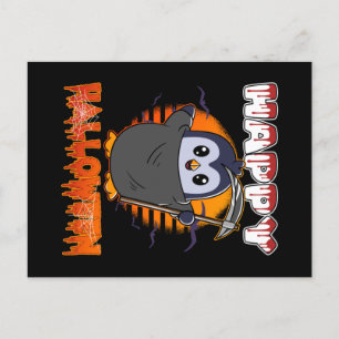 Halloween Penguin Grim Reaper Halloween Postcard