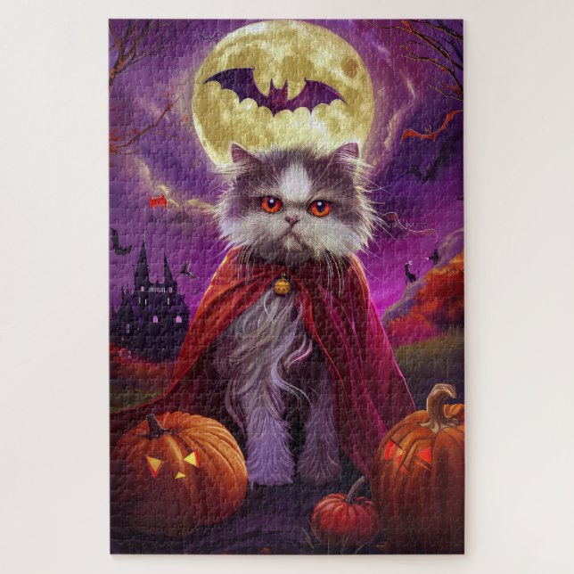 Halloween Persian Cat Vampire Pumpkins Scary  Jigsaw Puzzle (Vertical)