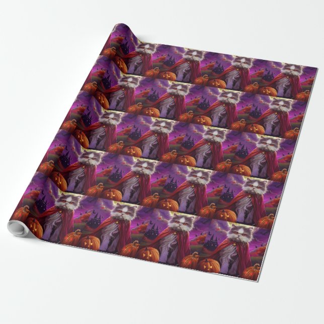 Halloween Persian Cat Vampire Pumpkins Scary  Wrapping Paper (Unrolled)