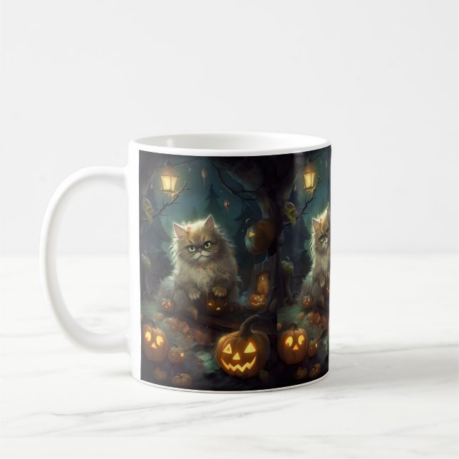 Halloween Persian Cat With Pumpkins Scary Coffee Mug (Left)