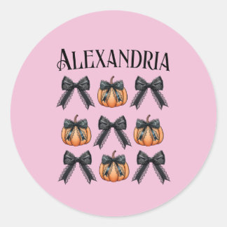 Halloween Personalised Name Pink Classic Round Sticker