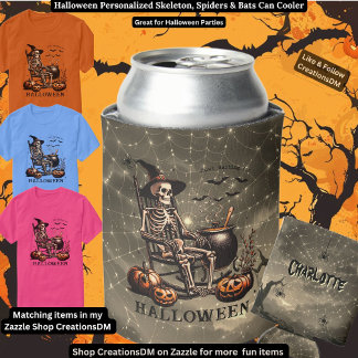 Halloween Personalised Skeleton, Spiders & Bats Can Cooler