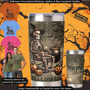 Halloween Personalised Skeleton, Spiders & Bats Insulated Tumbler