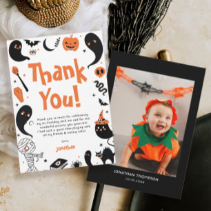 Halloween Photo Birthday Party Thank You Card