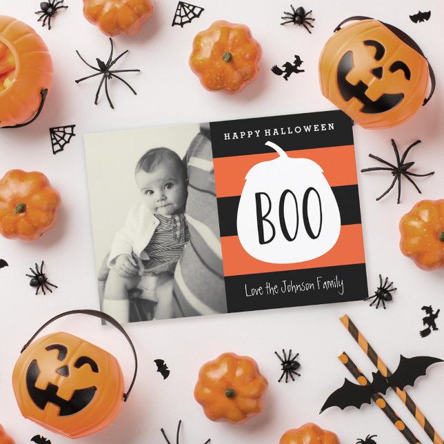 Halloween Photo Boo Pumpkin Photo Card (Creator Uploaded)