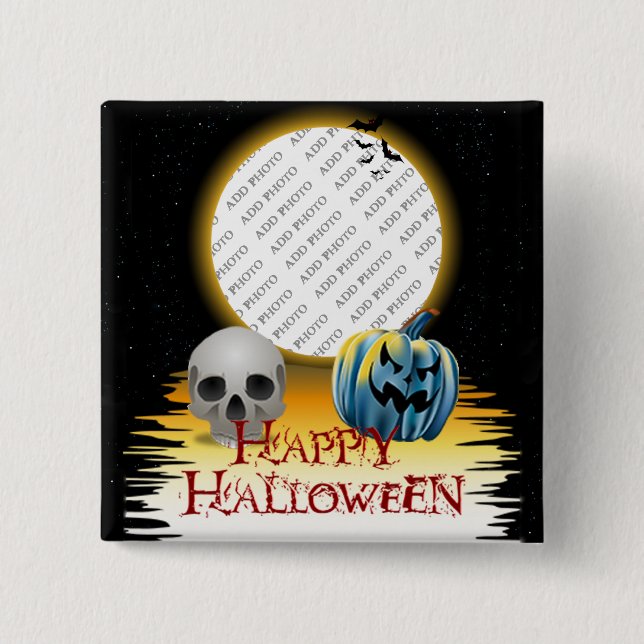 Halloween Photo Frame Skull and Jack o' Lantern 15 Cm Square Badge (Front)